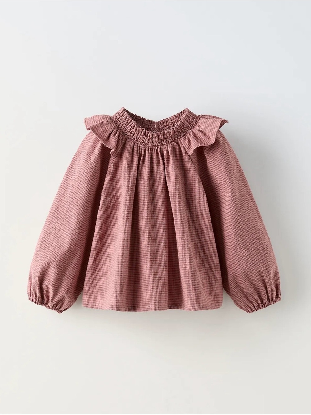 Zara Toddler Smocked Ruffle Neck Long-Sleeve Top - Dusty Rose